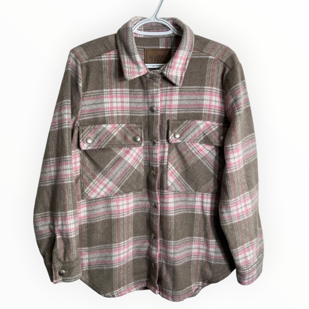 BlankNYC Plaid Shirt Jacket Brown Pink Shacket 01KP6140 Womens Small